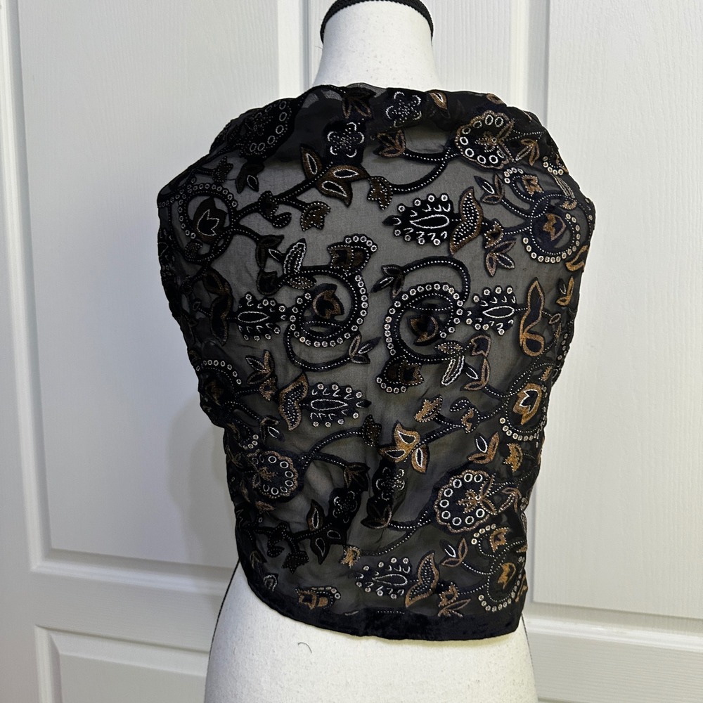 Sheer Velvet Burnout Paisley Fringe Shawl Scarf Black Gold Whimsigoth Glam Boho